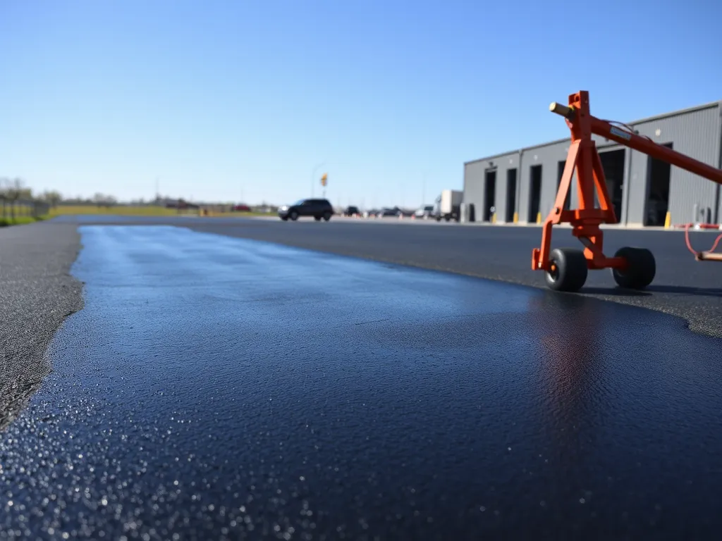 Freshly sealed asphalt surface showing effective sealing process for durability.