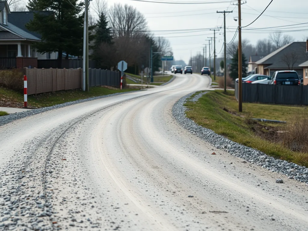 A gravel road showing asphalt millings on the edges, illustrating the process of hardening asphalt millings.