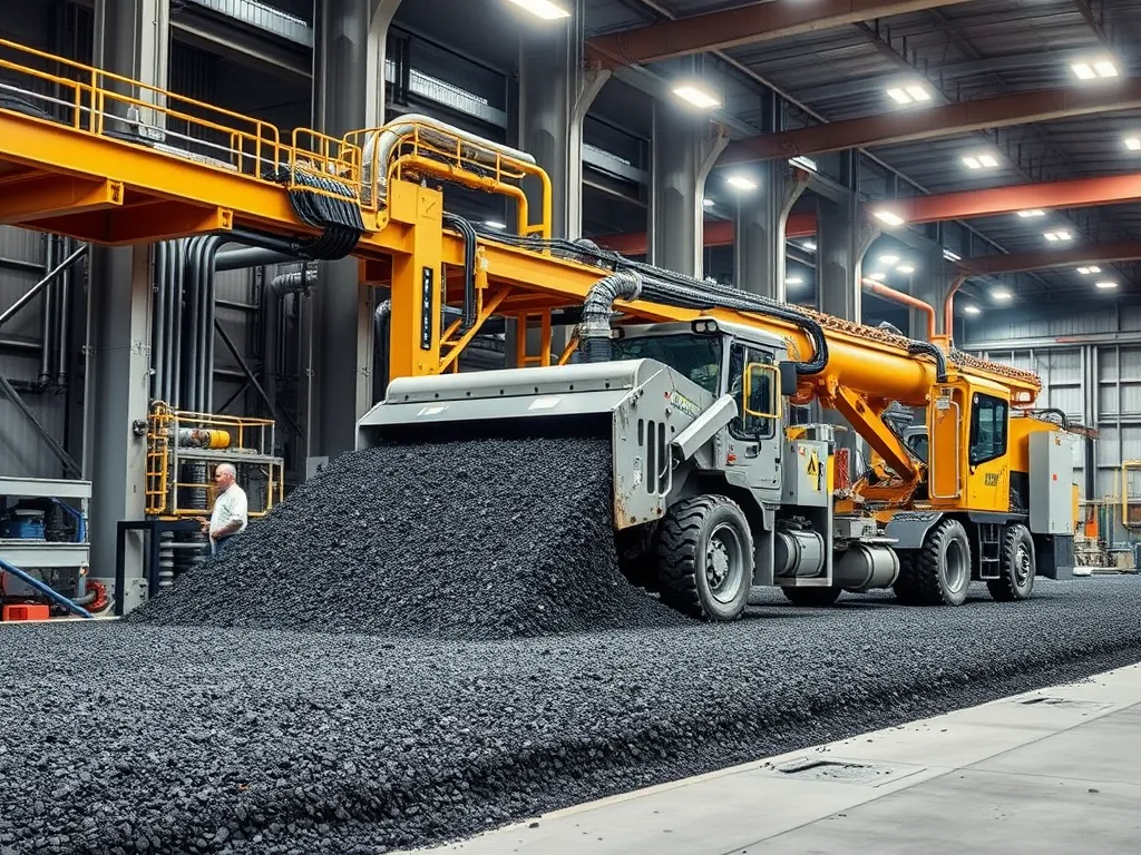 Machinery laying hybrid asphalt in a manufacturing facility, showcasing hybrid asphalt technologies.