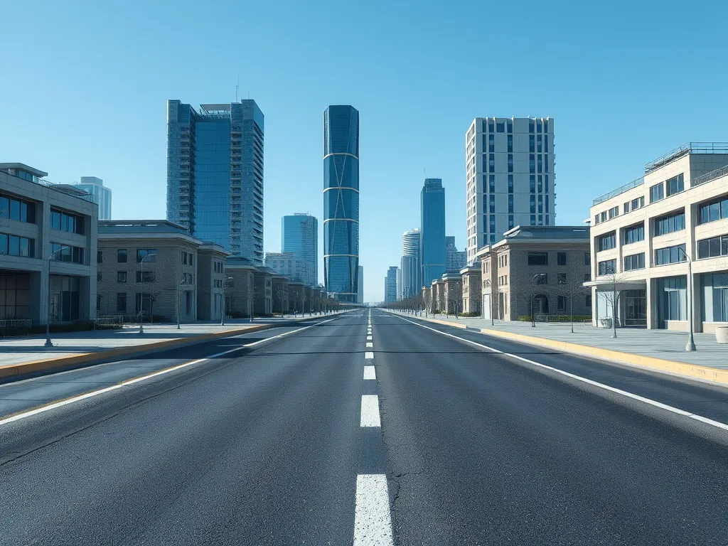 Wide urban street showcasing hybrid asphalt technologies for improved durability and sustainability.