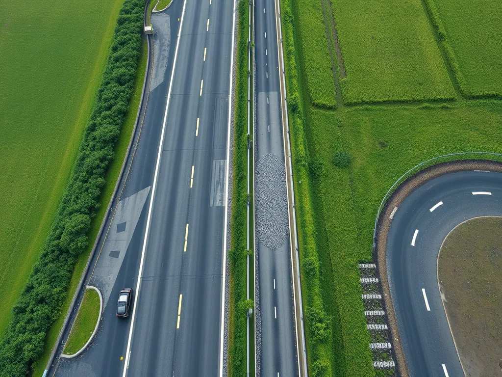 Aerial view of roads showcasing asphalt conditions affecting traffic safety