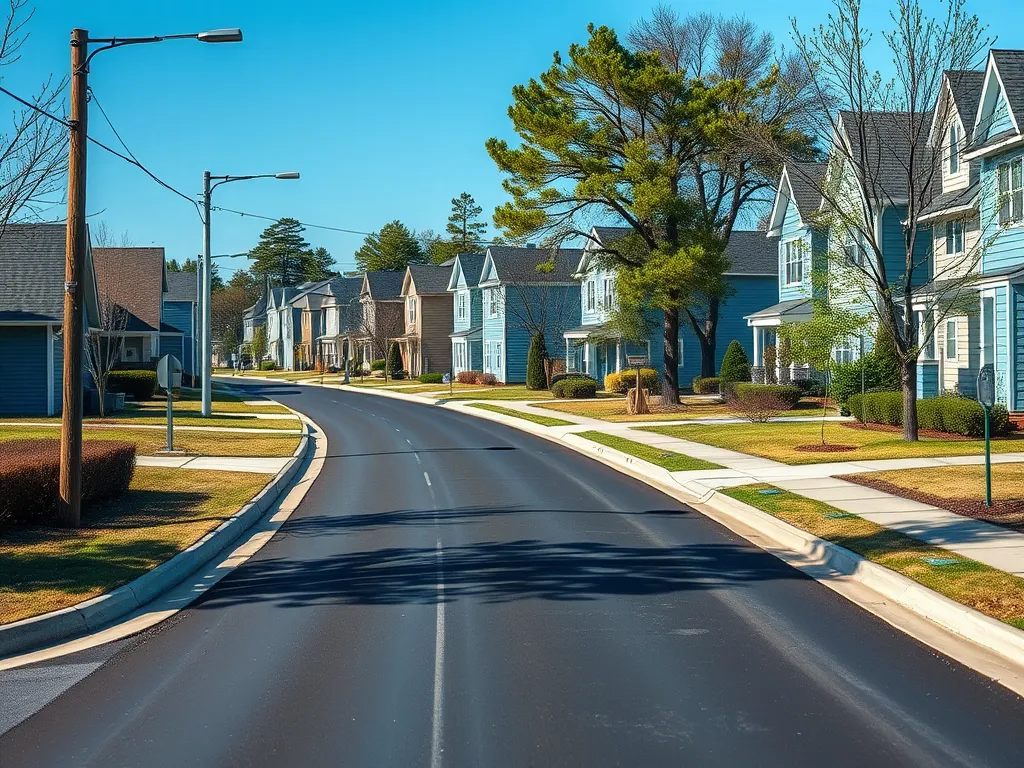 Freshly paved asphalt road in a residential area, enhancing property values