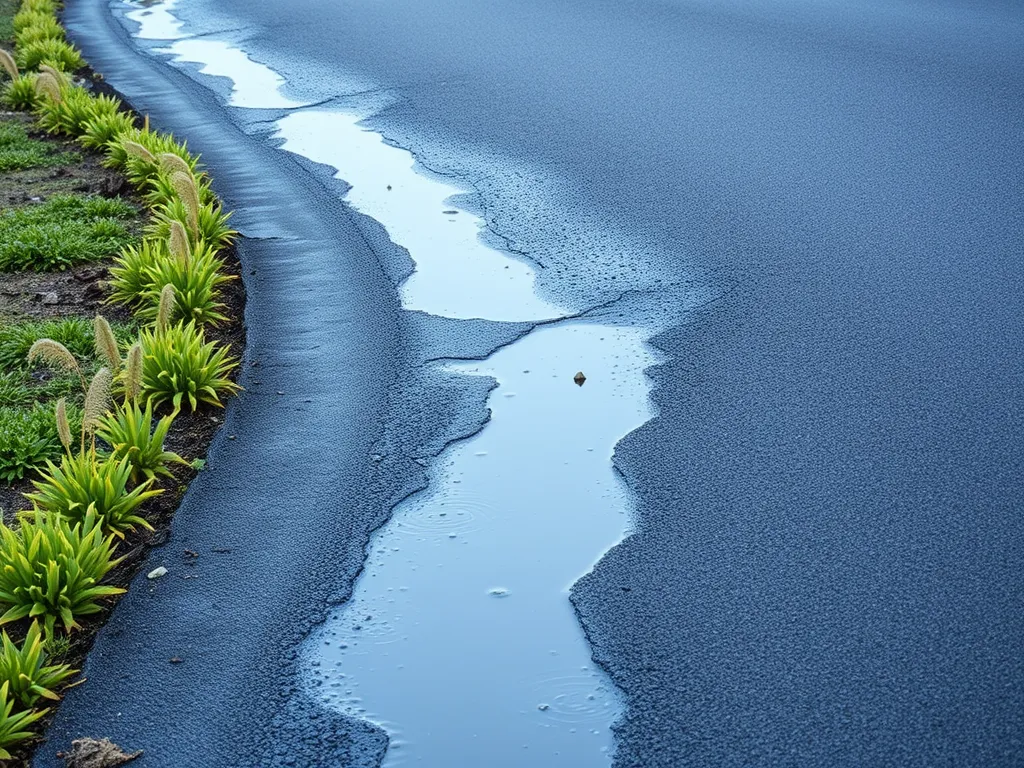Water pooling on asphalt highlighting the importance of proper drainage in asphalt maintenance