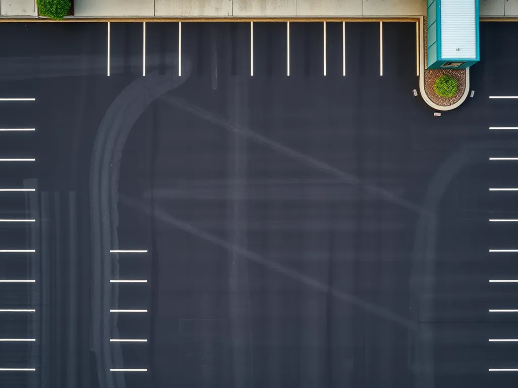 Freshly sealcoated commercial asphalt parking lot, highlighting the importance of sealcoating.