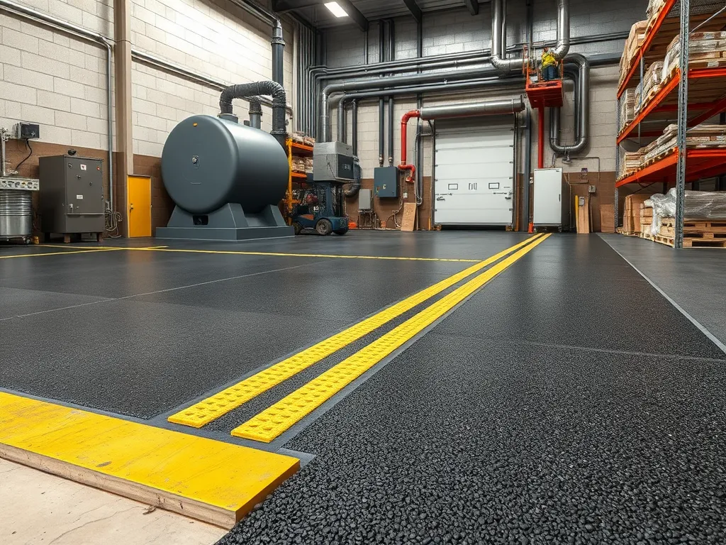 High-quality industrial flooring asphalt in a warehouse environment with clear lane markings.