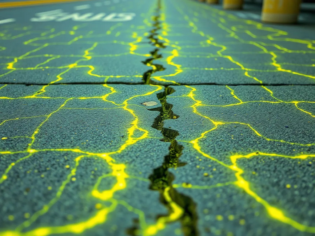 Cracked pavement in an industrial facility, highlighting potential pavement solutions.