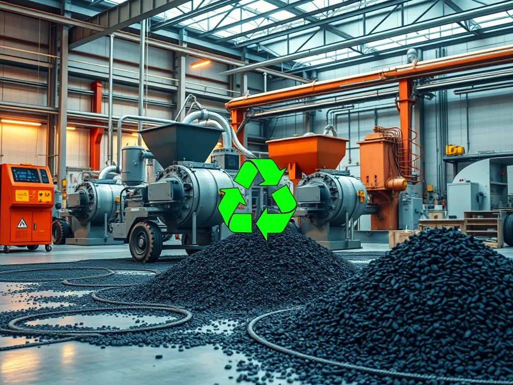 Recycling asphalt materials in a modern mixing facility, showcasing innovations in asphalt mixing technology.