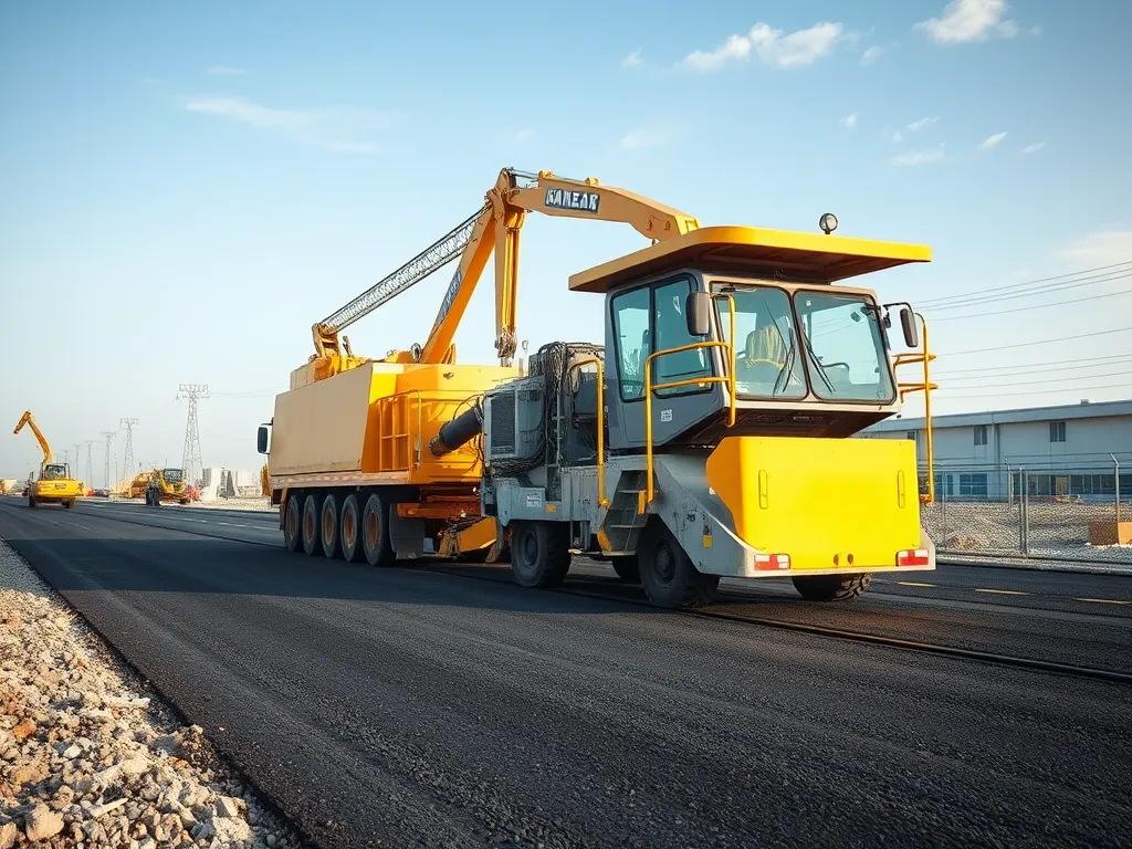 Modern asphalt pouring machine in operation, showcasing innovations in asphalt laying technology