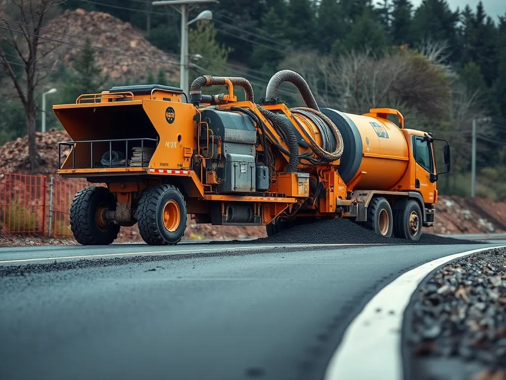 Warm mix asphalt truck laying asphalt on the road, showcasing advancements in paving technology.