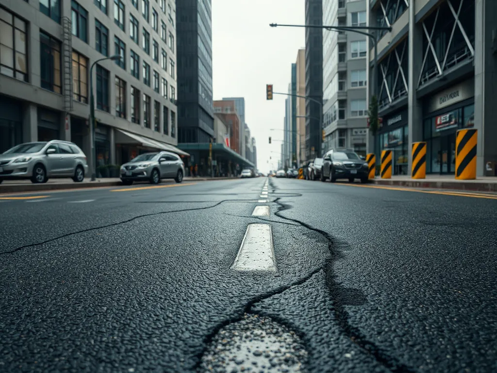 A close-up view of a cracked asphalt road highlighting the need for innovations in asphalt mixing technology.