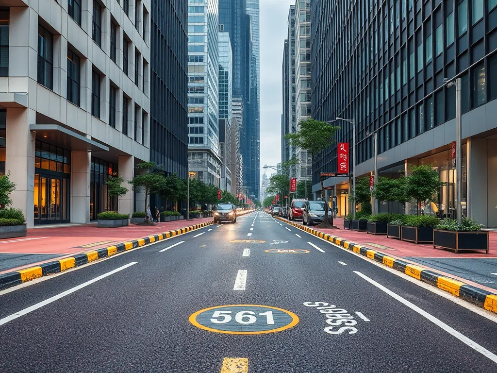 Modern urban street featuring innovative asphalt paving and design for enhanced urban landscapes.