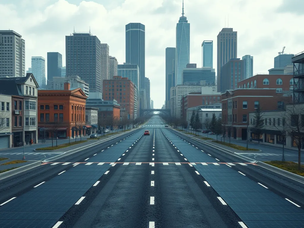 A city street showcasing innovative asphalt applications in urban environments