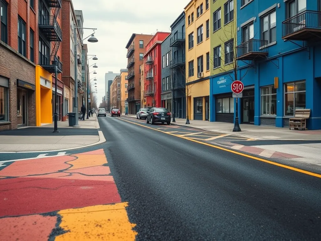 Urban street featuring innovative uses of cold mix asphalt