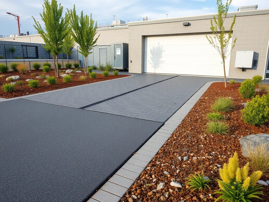 Modern driveway with decorative pavement and landscape for innovative driveway maintenance technologies