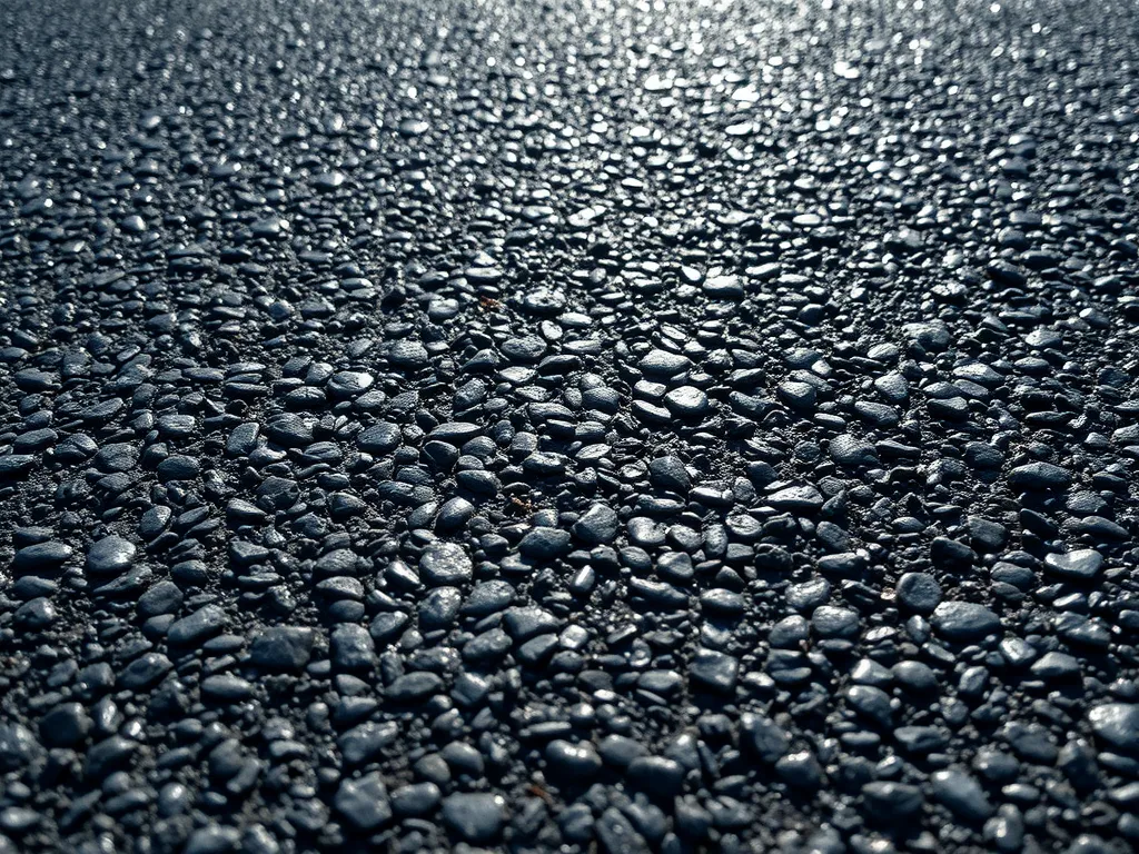 Close-up image of asphalt surface showing its sticky texture and composition, relevant to is asphalt sticky.