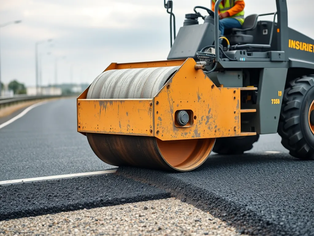 Asphalt roller compacting joints during asphalt paving