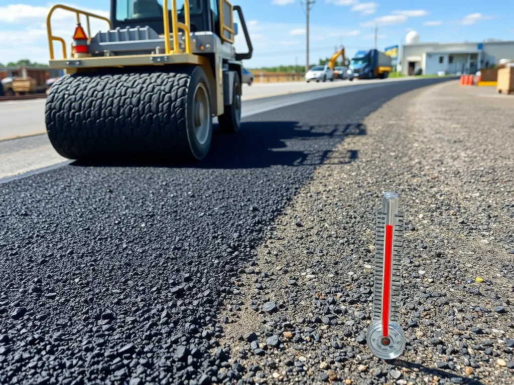 Heavy machinery rolling asphalt for driveway construction
