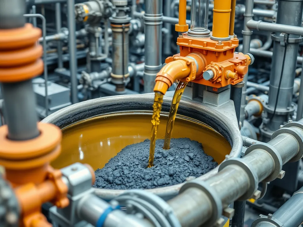 Liquid asphalt being poured into a container during production process