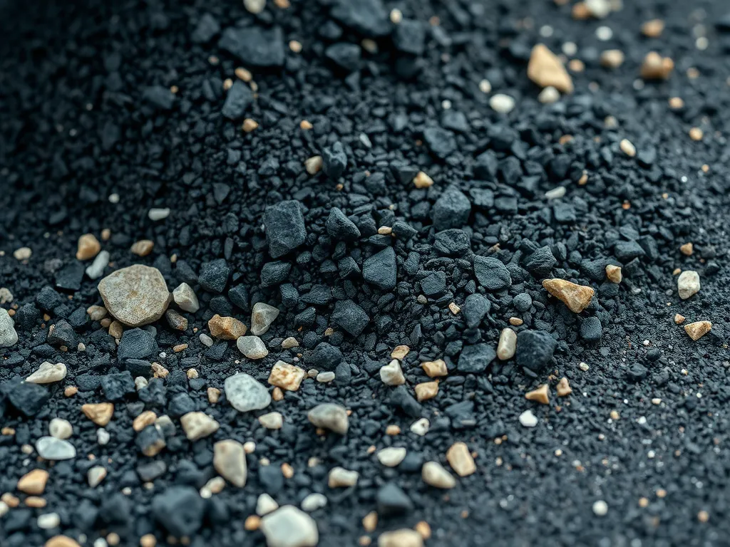 A close-up view of various aggregates used in asphalt production, highlighting the differences between local and imported materials.