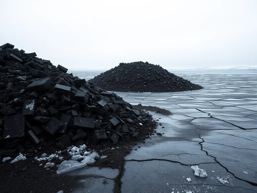 Piles of cracked asphalt in cold conditions, highlighting low temperature asphalt cracking.