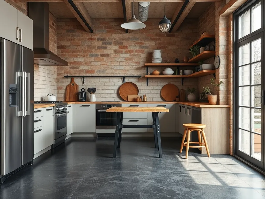 Stylish kitchen featuring mastic asphalt flooring with a contemporary design.