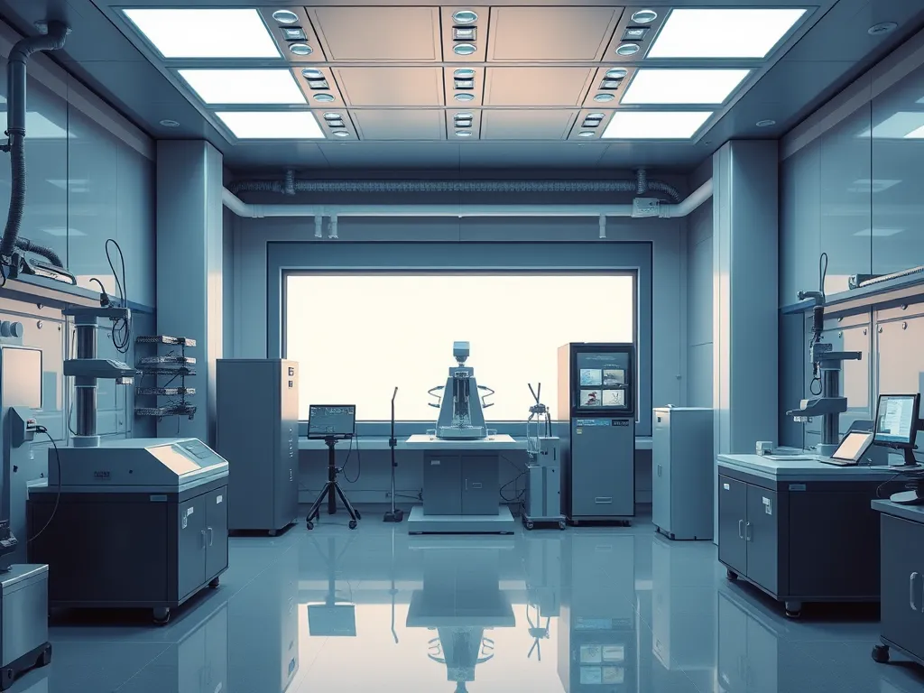 A modern laboratory showcasing technological advancements in material testing, featuring advanced equipment and testing stations.