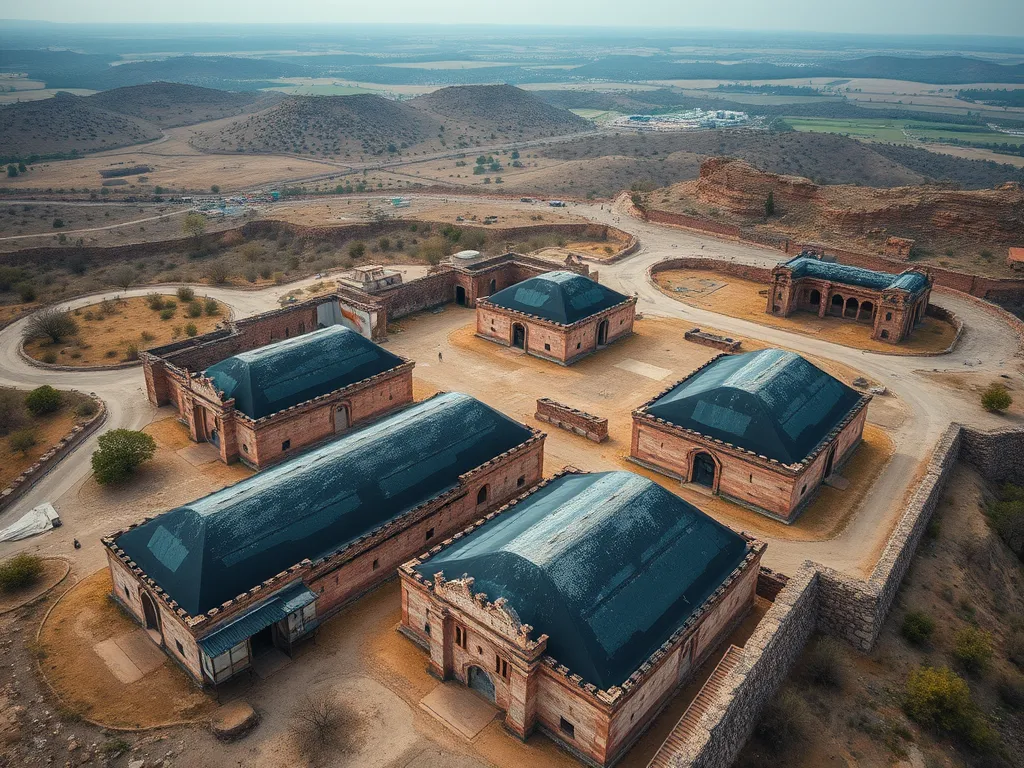 Aerial view of ancient Mesopotamian structures showcasing the use of asphalt in construction.