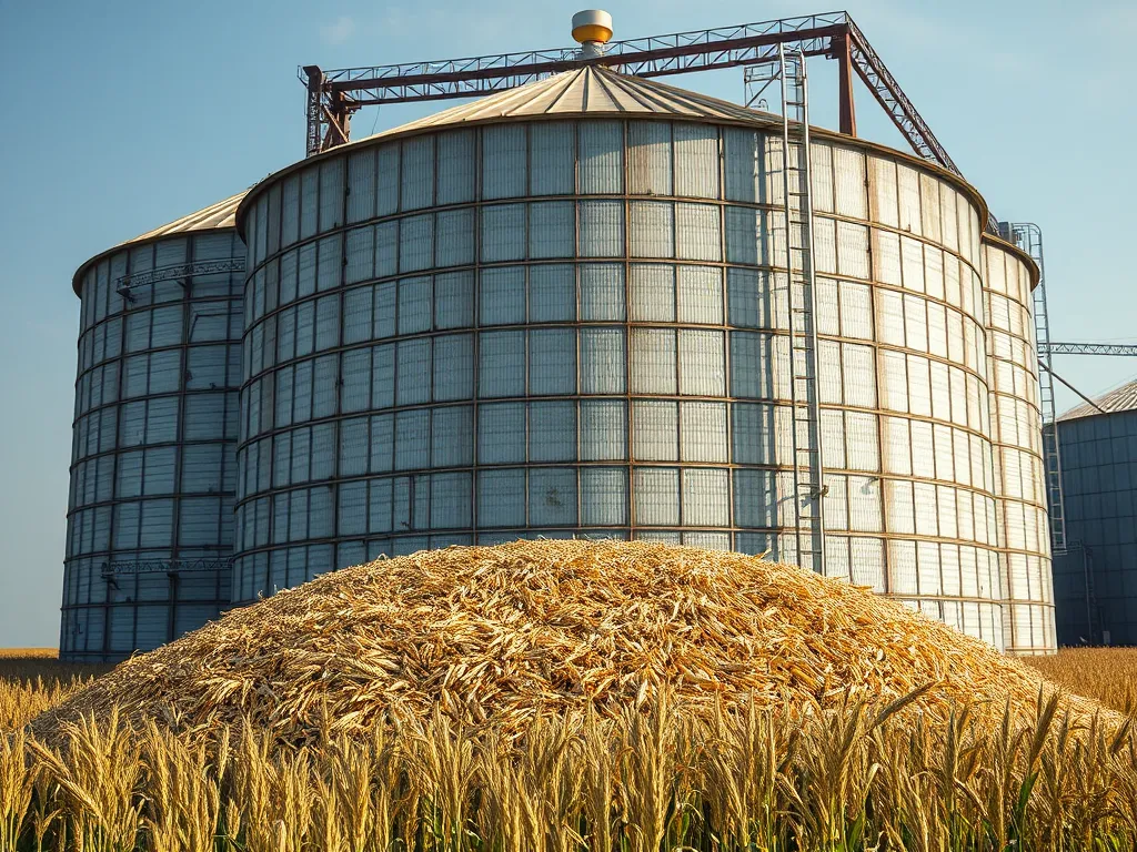 Storage silos near Mesopotamian agricultural fields showcasing asphalt applications.