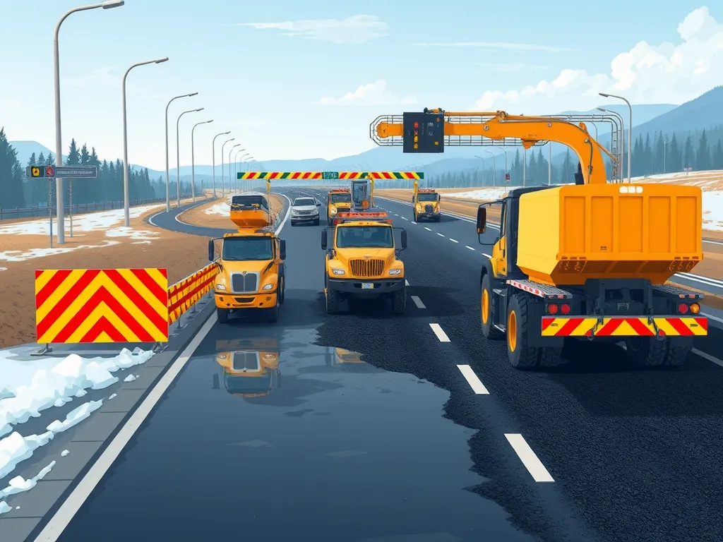 Heavy machinery performing micro-surfacing on a roadway, showcasing the differences in road maintenance techniques.