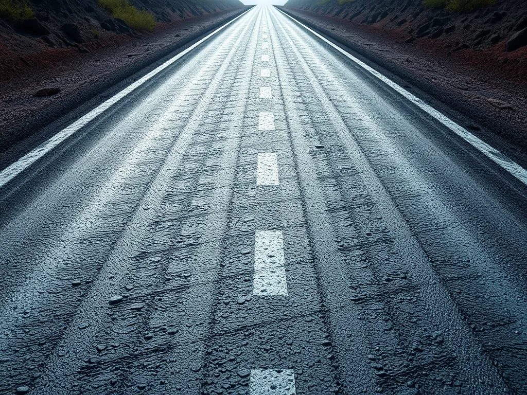 Close-up view of a wet asphalt road showcasing modern asphalt technology
