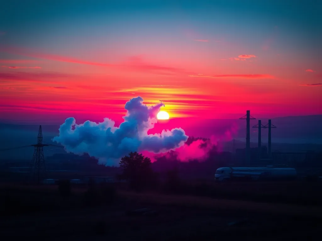 A vibrant sunset with industrial smoke dispersing in the atmosphere, illustrating the concept of modifier dispersion.