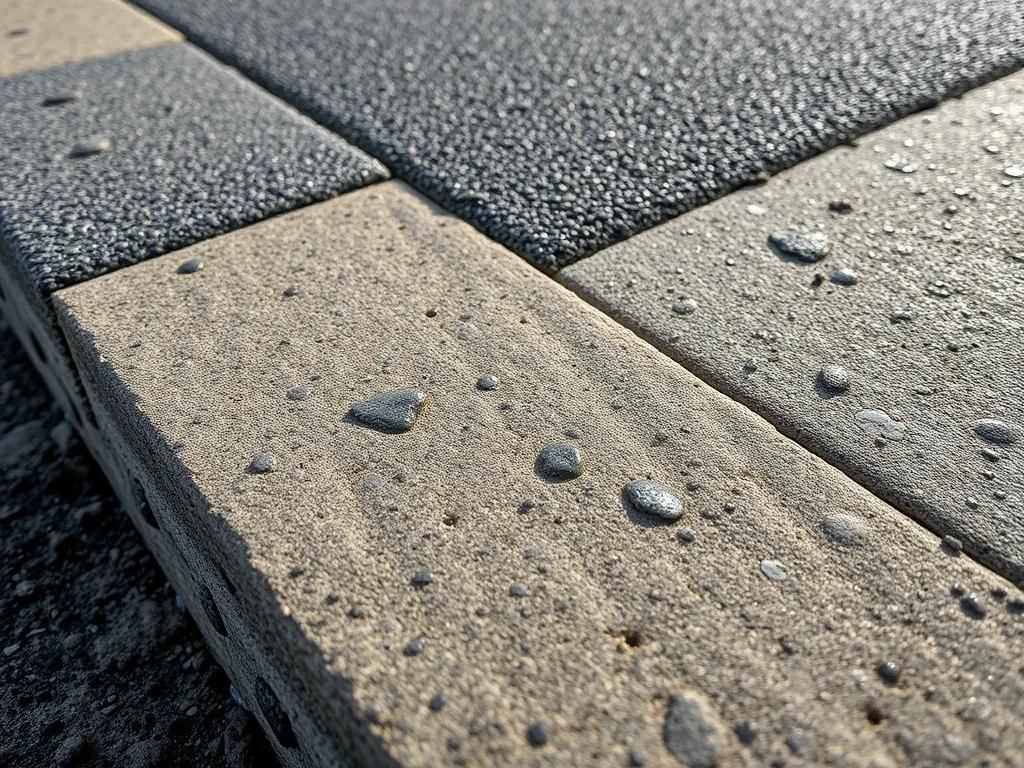 Close-up of asphalt surface showing moisture effects, highlighting the impact of water on asphalt degradation.