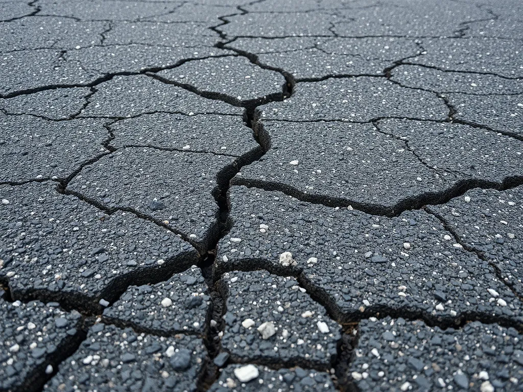 Cracked asphalt surface illustrating the effects of moisture on asphalt degradation