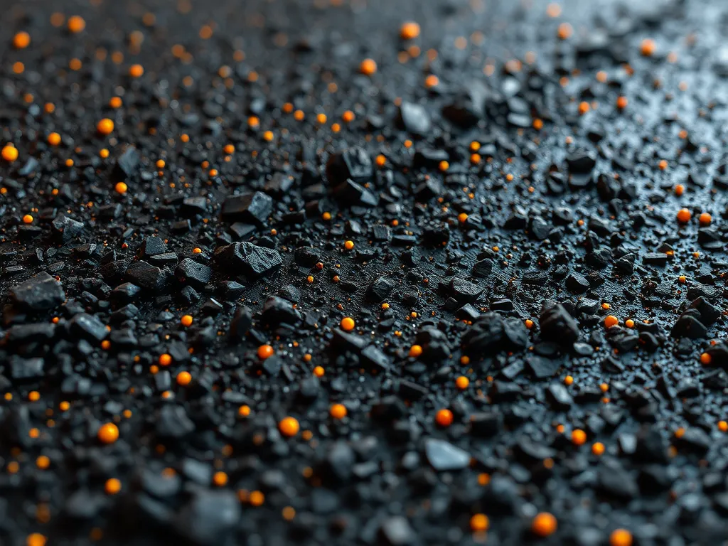 Close-up of nanomaterials mixed with asphalt, showcasing their potential in enhancing performance.