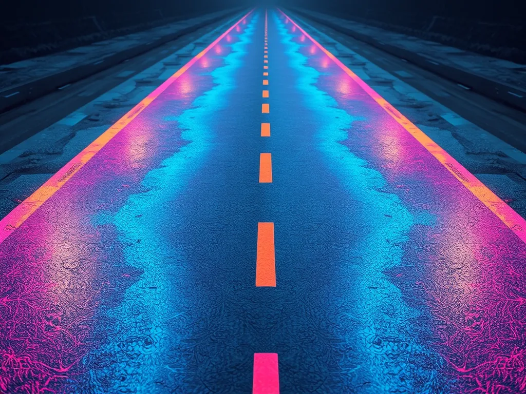 A futuristic road showcasing advanced asphalt technology enhanced by nanotechnology.
