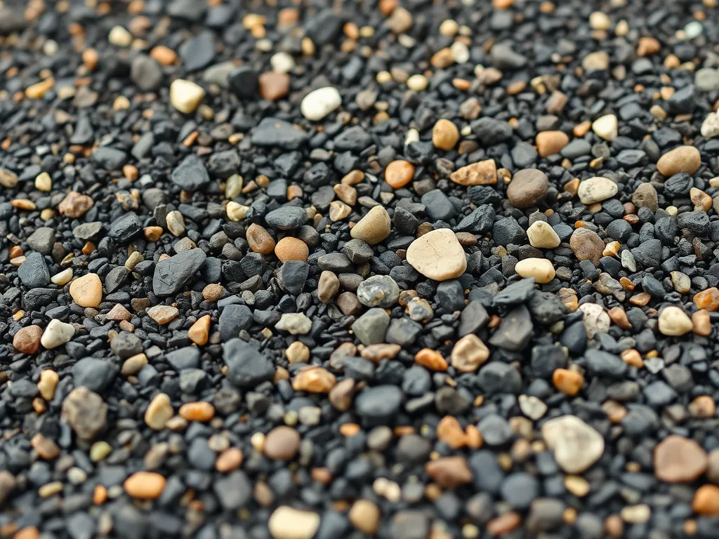 Close-up of various natural aggregates used in asphalt production.