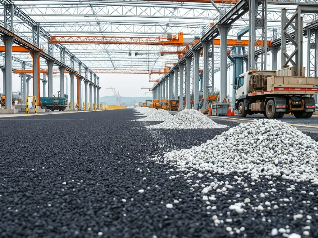 Various natural aggregates used in asphalt production, showcasing different sizes and colors.