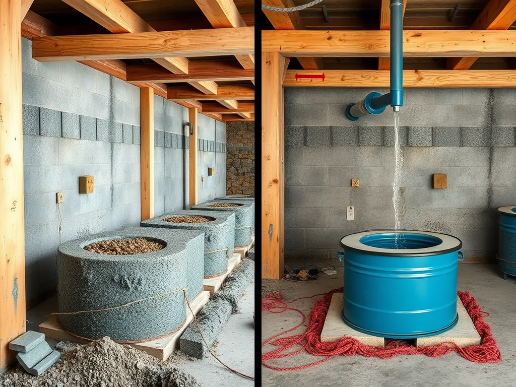 Image comparing natural curing methods with water curing techniques in concrete processing.