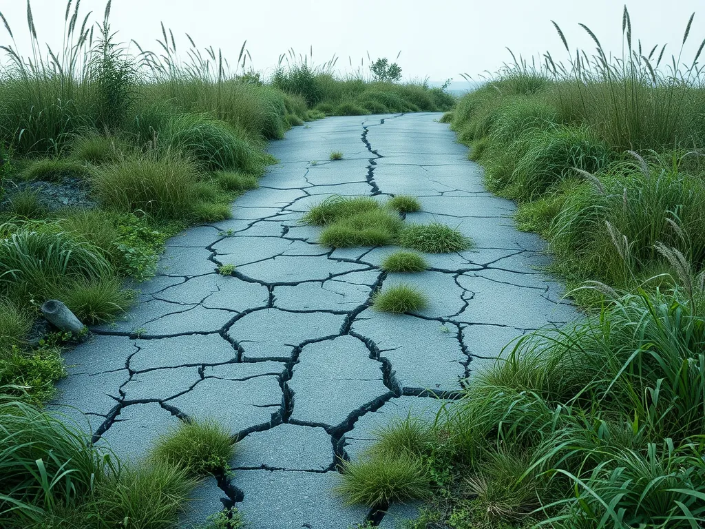 Cracked and overgrown driveway highlighting the long-term effects of neglecting driveway maintenance