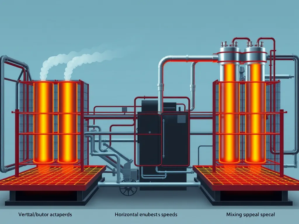 Illustration of the oxidized asphalt production process, showcasing vertical and horizontal units.