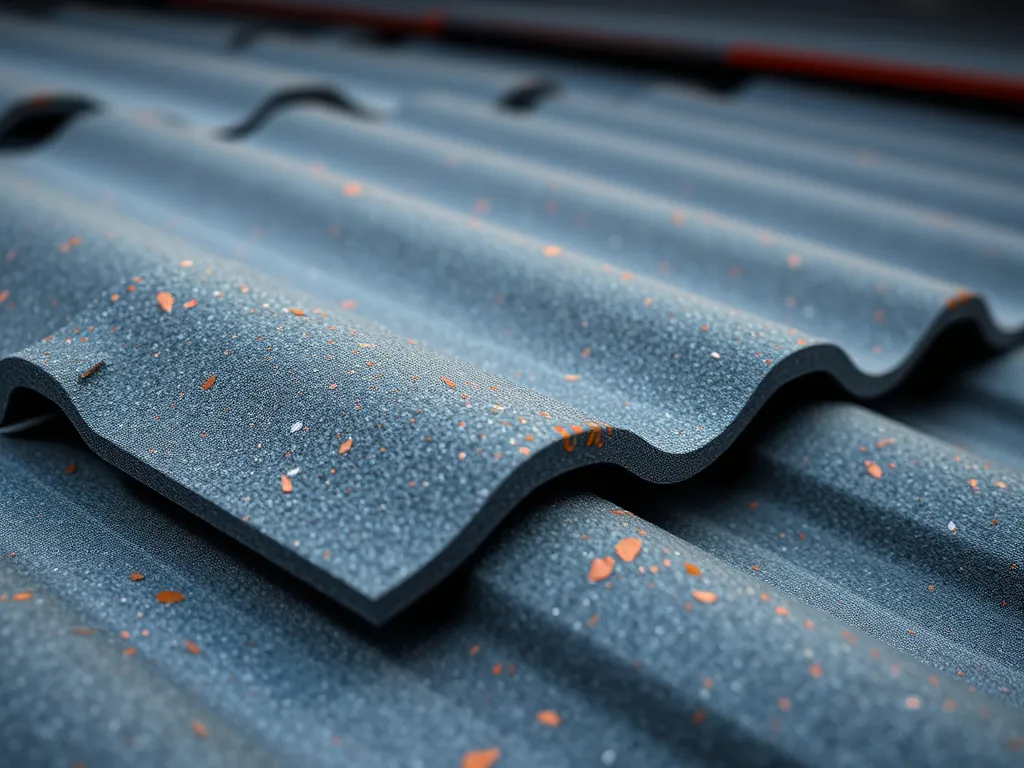 Close-up of oxidized asphalt roofing material showcasing its textured surface and color variations.