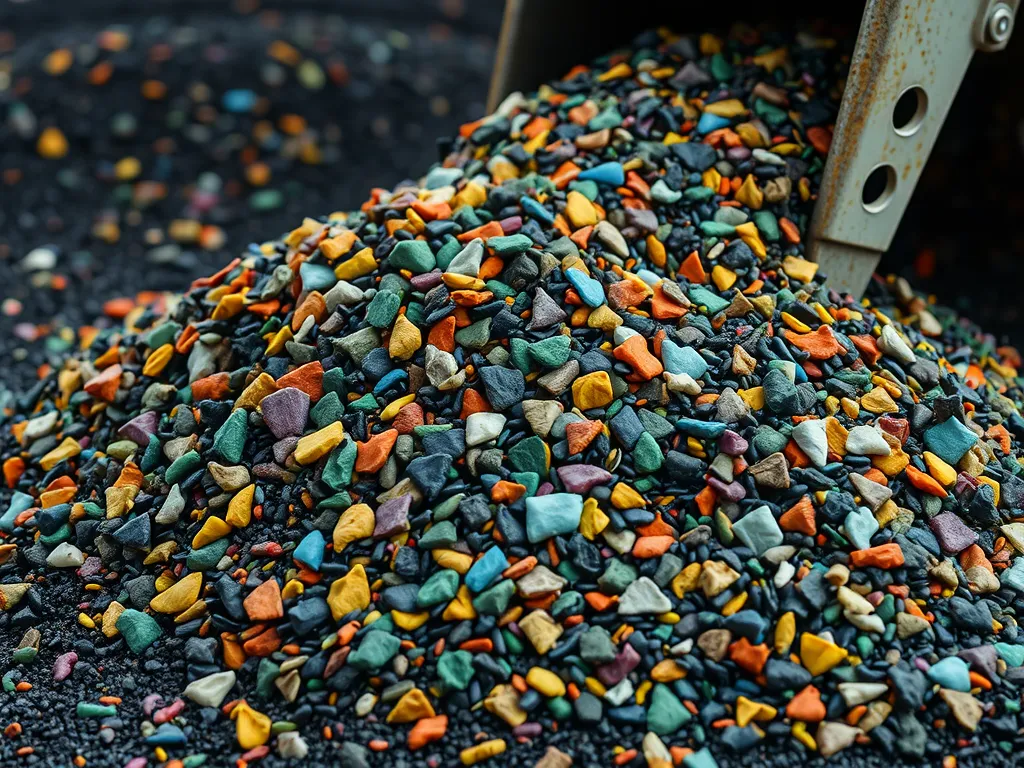Colorful gravel on asphalt surface related to paint removal techniques