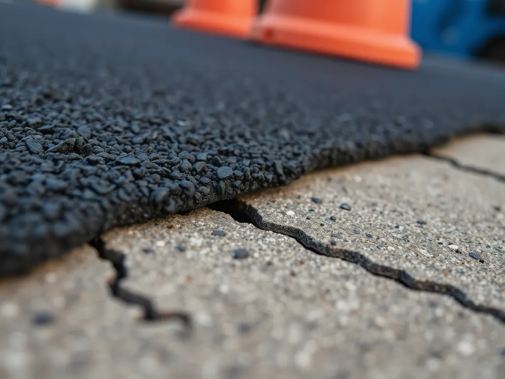 Image showing a comparison between asphalt patching and concrete repair techniques.