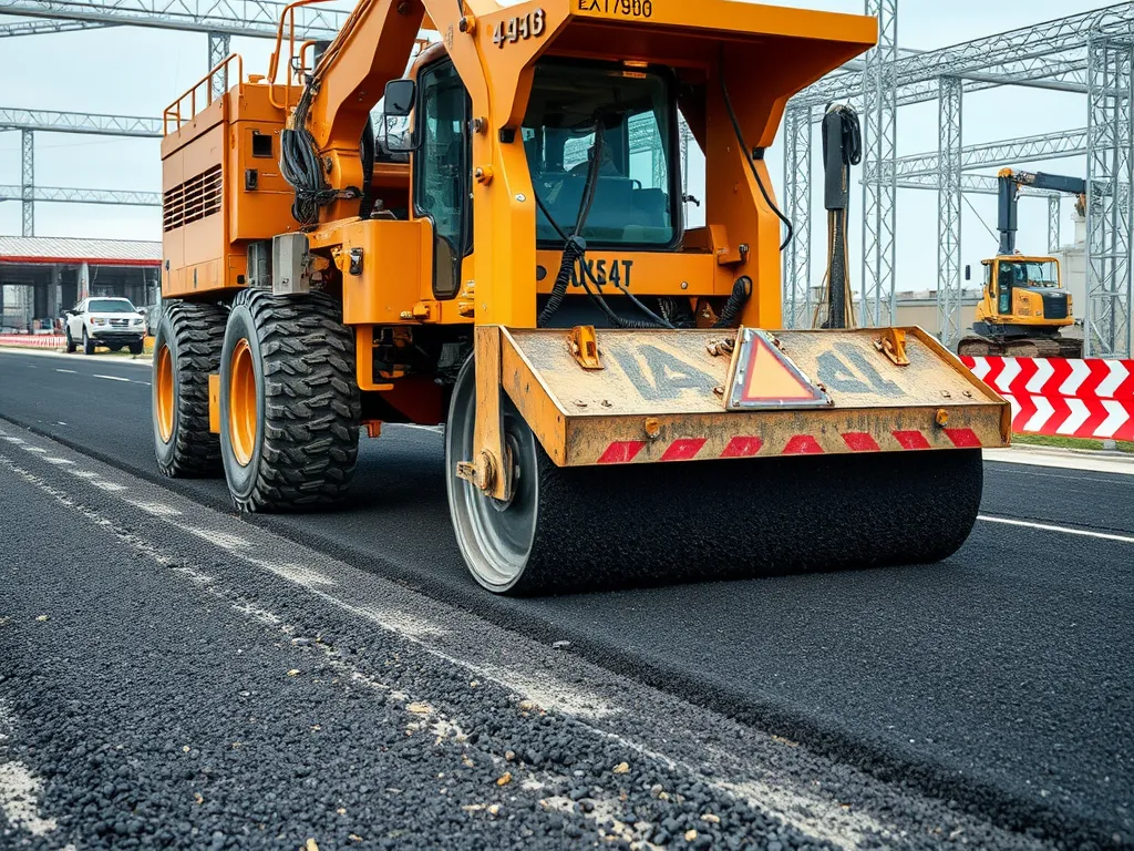 Paver machine working on a large construction project, showcasing its efficiency in road paving.