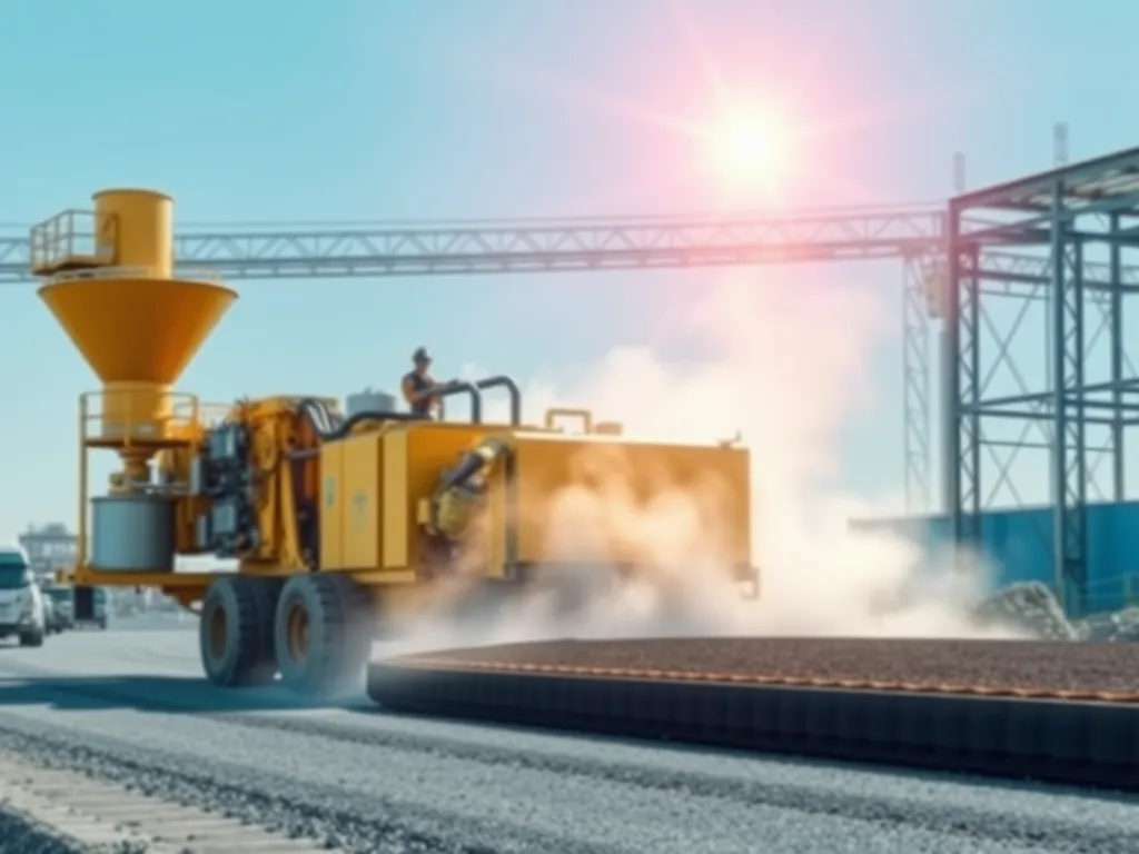 High-performance paver machine on a construction site for road paving.
