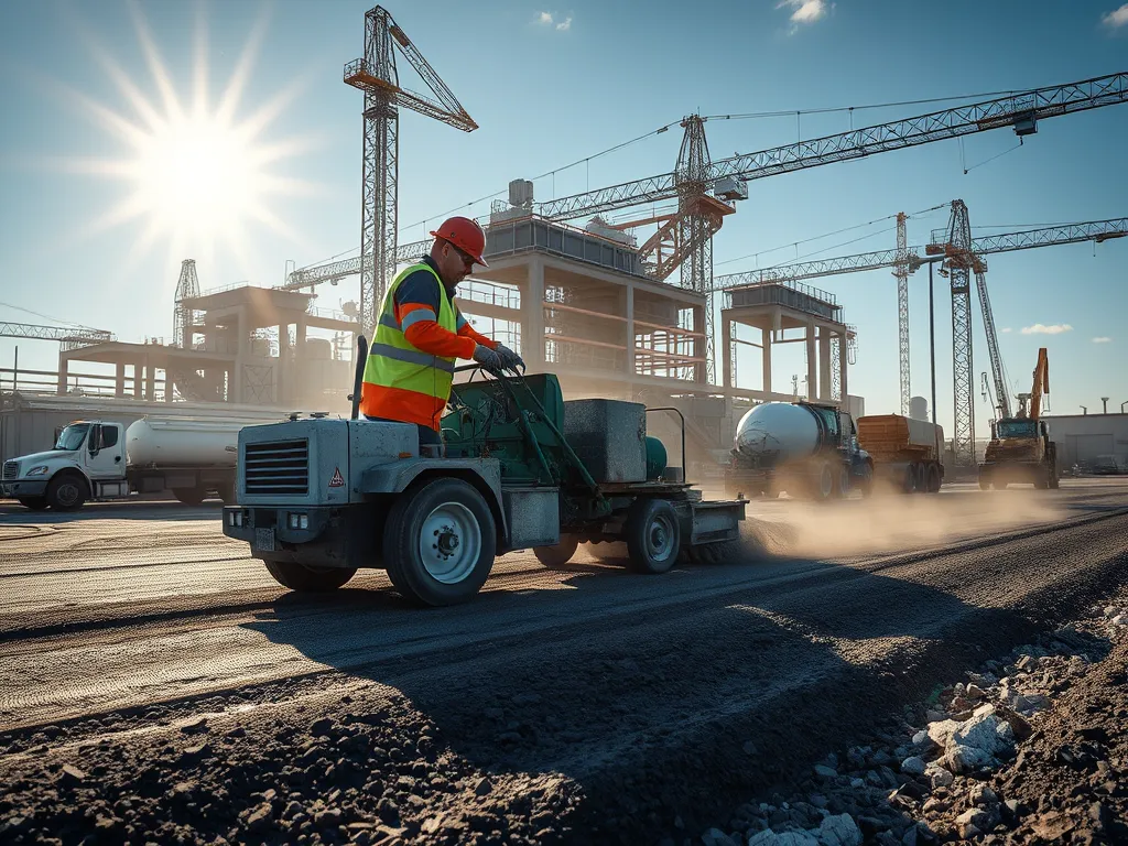 Worker adjusting paver machine settings for different asphalt mixes on a construction site