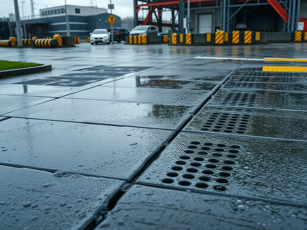 Close-up of permeable asphalt with water drainage, showcasing its environmental benefits