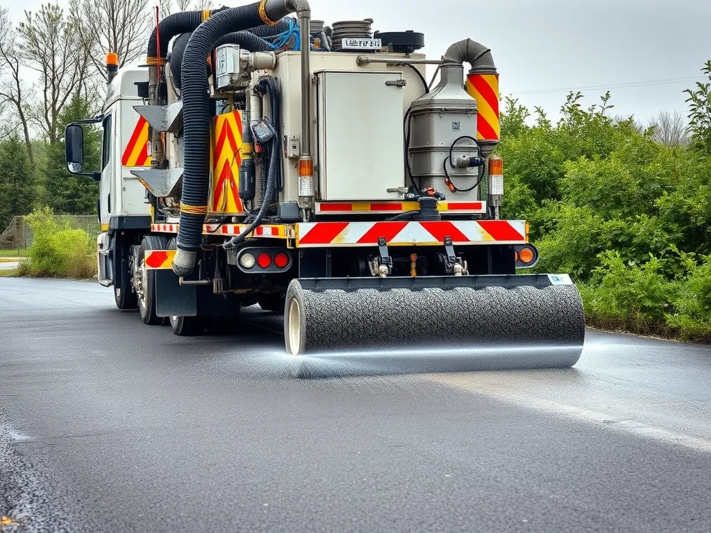 Truck applying permeable asphalt in a wet climate for performance evaluation