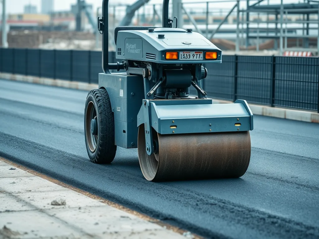 Pneumatic roller compacting asphalt for smooth road surfaces
