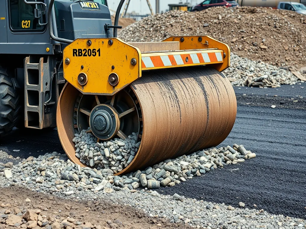 A pneumatic roller compacting asphalt on a construction site, showcasing its effectiveness in pavement applications.